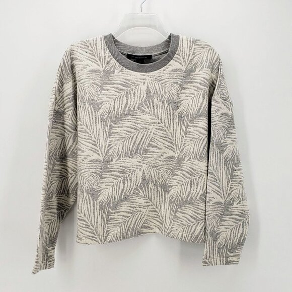 FRENCH CONNECT. nwt Sekia Jersey Sweatshirt Cropped Leaf Print L Gray White - Picture 5 of 13